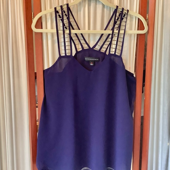 Rock & Republic Royal Blue Layered Tank Top With Metallic Straps Size Medium - Picture 7 of 9